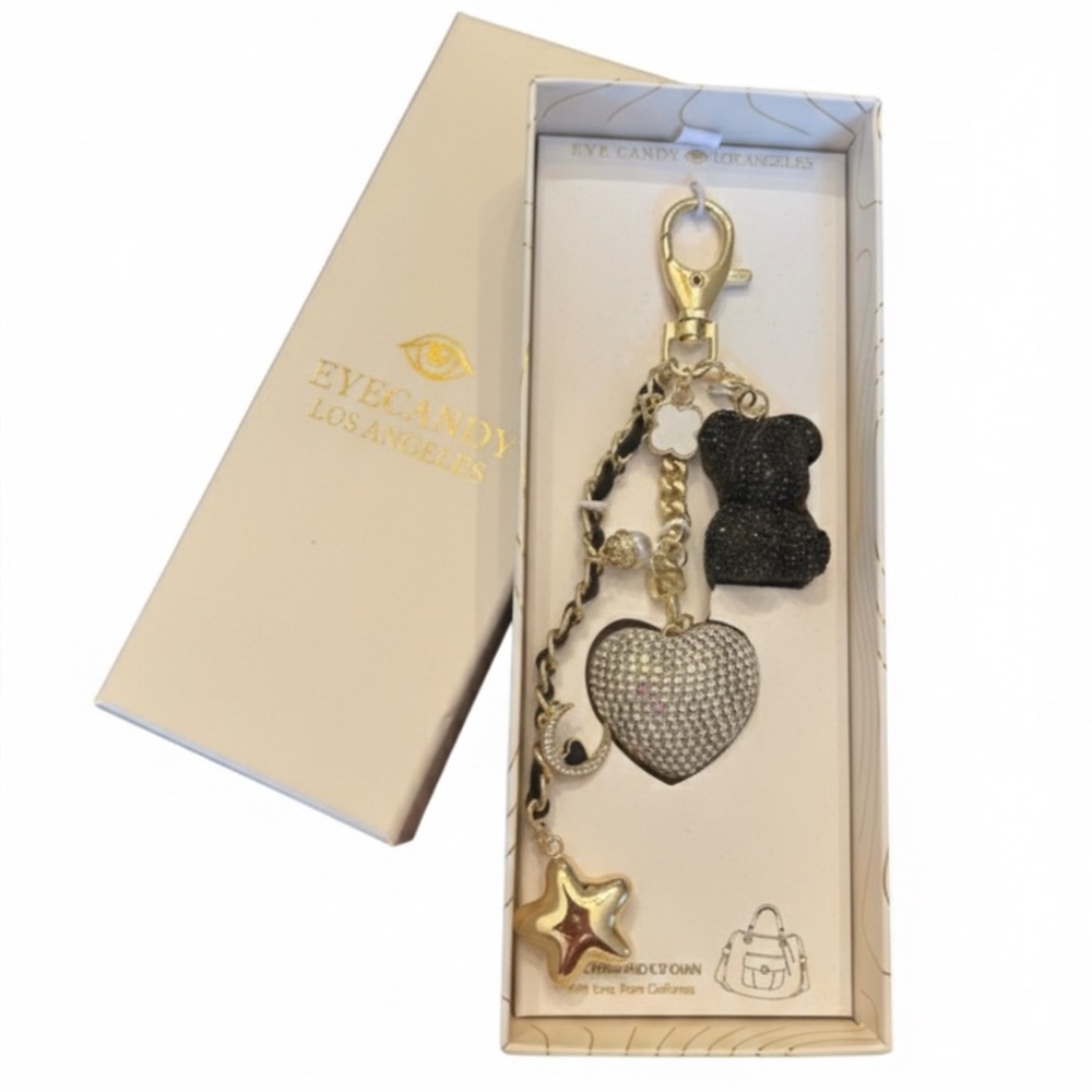 EYECANDY LA Gummy Bear & Disco Heart Bag Charm Keychain NWT